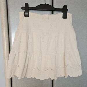 URBAN Romantics White Lacy Eyelet Mini Skirt, M